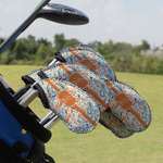 Orange & Blue Leafy Swirls Golf Club Iron Cover - Set of 9 (Personalized)