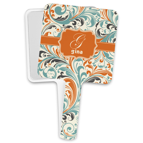 Custom Orange & Blue Leafy Swirls Hand Mirror (Personalized)