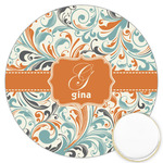 Orange & Blue Leafy Swirls Printed Cookie Topper - 3.25" (Personalized)