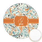 Orange & Blue Leafy Swirls Printed Cookie Topper - Round (Personalized)