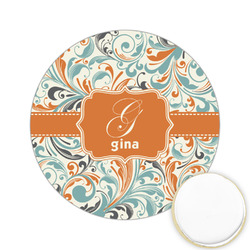 Orange & Blue Leafy Swirls Printed Cookie Topper - 2.15" (Personalized)