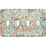 Orange & Blue Leafy Swirls Light Switch Cover (4 Toggle Plate)