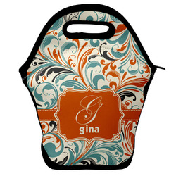 Orange & Blue Leafy Swirls Lunch Bag w/ Name and Initial