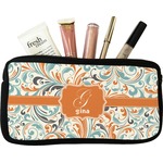 Orange & Blue Leafy Swirls Makeup / Cosmetic Bag (Personalized)