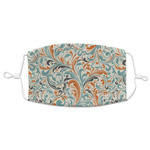 Orange & Blue Leafy Swirls Adult Cloth Face Mask - XLarge