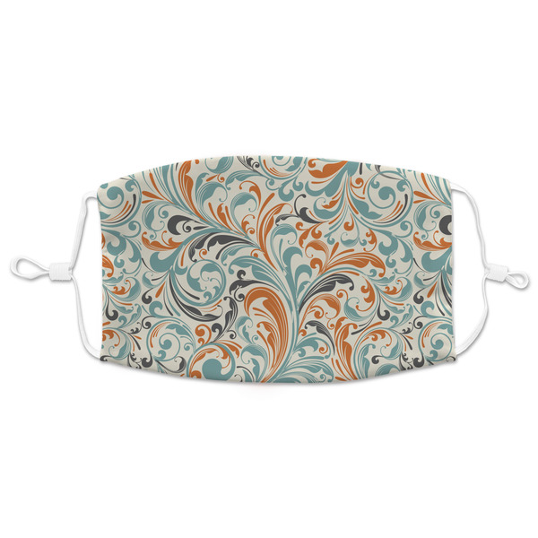 Custom Orange & Blue Leafy Swirls Adult Cloth Face Mask - XLarge