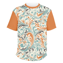 Orange & Blue Leafy Swirls Men's Crew T-Shirt - X Large