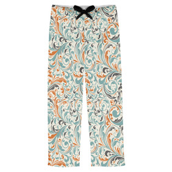 Orange & Blue Leafy Swirls Mens Pajama Pants - XS