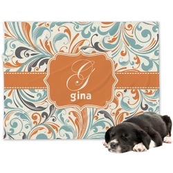 Orange & Blue Leafy Swirls Dog Blanket - Regular (Personalized)