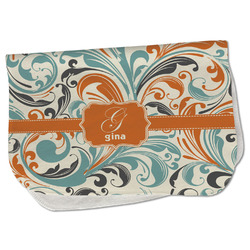 Orange & Blue Leafy Swirls Burp Cloth - Fleece w/ Name and Initial