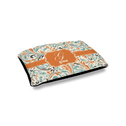 Orange & Blue Leafy Swirls Outdoor Dog Bed - Small (Personalized)