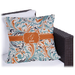 Orange & Blue Leafy Swirls Outdoor Pillow - 18" (Personalized)
