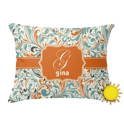 Orange & Blue Leafy Swirls Outdoor Throw Pillow (Rectangular) (Personalized)