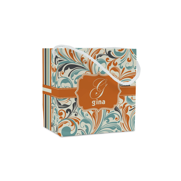 Custom Orange & Blue Leafy Swirls Party Favor Gift Bags (Personalized)