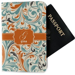 Orange & Blue Leafy Swirls Passport Holder - Fabric (Personalized)