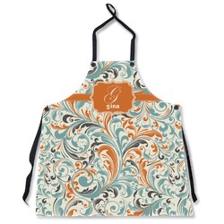 Orange & Blue Leafy Swirls Apron Without Pockets w/ Name and Initial