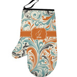 Orange & Blue Leafy Swirls Left Oven Mitt (Personalized)