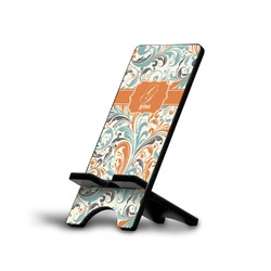 Orange & Blue Leafy Swirls Cell Phone Stand (Large) (Personalized)