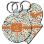 Orange & Blue Leafy Swirls Plastic Keychain (Personalized)