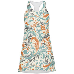 Orange & Blue Leafy Swirls Racerback Dress - Large