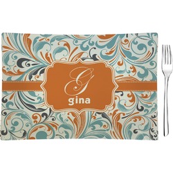Orange & Blue Leafy Swirls Glass Rectangular Appetizer / Dessert Plate (Personalized)