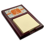 Orange & Blue Leafy Swirls Red Mahogany Sticky Note Holder (Personalized)