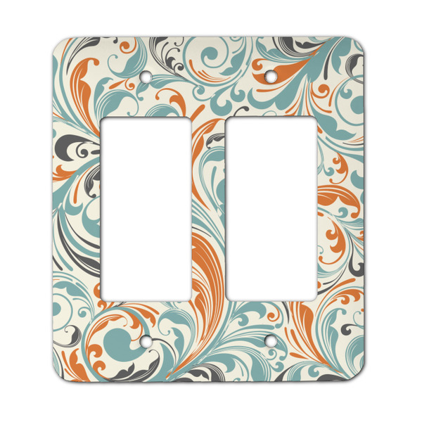 Custom Orange & Blue Leafy Swirls Rocker Style Light Switch Cover - Two Switch