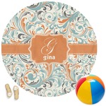 Orange & Blue Leafy Swirls Round Beach Towel (Personalized)