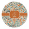 Orange & Blue Leafy Swirls Round Linen Placemats - FRONT (Double Sided)