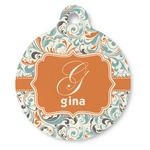 Orange & Blue Leafy Swirls Round Pet ID Tag (Personalized)