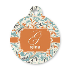 Orange & Blue Leafy Swirls Round Pet ID Tag - Small (Personalized)