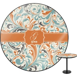 Orange & Blue Leafy Swirls Round Table - 24" (Personalized)