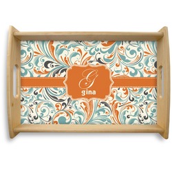 Orange & Blue Leafy Swirls Natural Wooden Tray - Small (Personalized)