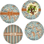 Orange & Blue Leafy Swirls Set of 4 Glass Lunch / Dinner Plate 10" (Personalized)