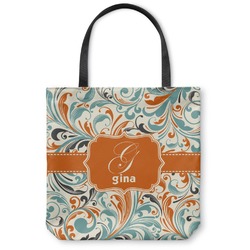 Orange & Blue Leafy Swirls Canvas Tote Bag - Large - 18"x18" (Personalized)