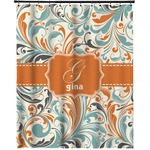 Orange & Blue Leafy Swirls Extra Long Shower Curtain - 70"x84" (Personalized)