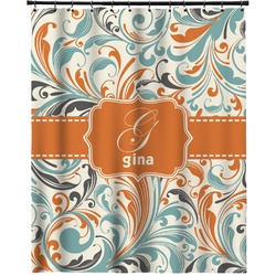 Orange & Blue Leafy Swirls Extra Long Shower Curtain - 70"x84" (Personalized)