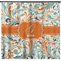Orange & Blue Leafy Swirls Shower Curtain (Personalized)
