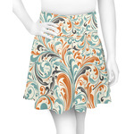 Orange & Blue Leafy Swirls Skater Skirt - X Large