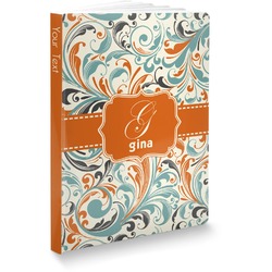 Orange & Blue Leafy Swirls Softbound Notebook - 7.25" x 10" (Personalized)
