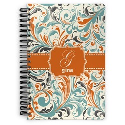 Orange & Blue Leafy Swirls Spiral Notebook - 7x10 w/ Name and Initial