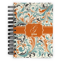 Orange & Blue Leafy Swirls Spiral Notebook - 5x7 w/ Name and Initial