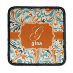 Orange & Blue Leafy Swirls Iron On Square Patch w/ Name and Initial