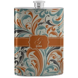 Orange & Blue Leafy Swirls Stainless Steel Flask (Personalized)