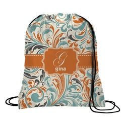 Orange & Blue Leafy Swirls Drawstring Backpack - Medium (Personalized)