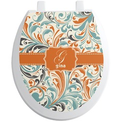 Orange & Blue Leafy Swirls Toilet Seat Decal - Round (Personalized)