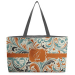 Orange & Blue Leafy Swirls Beach Totes Bag - w/ Black Handles (Personalized)