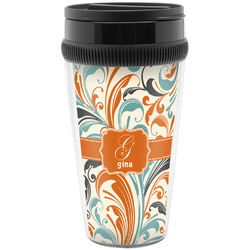 Orange & Blue Leafy Swirls Acrylic Travel Mug without Handle (Personalized)