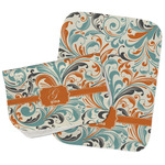 Orange & Blue Leafy Swirls Burp Cloths - Fleece - Set of 2 w/ Name and Initial