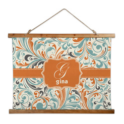 Orange & Blue Leafy Swirls Wall Hanging Tapestry - Wide (Personalized)